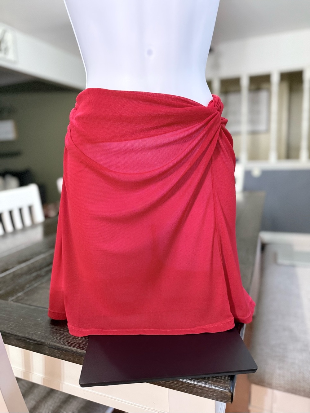 Red Knot-Detail Swim Coverup Skirt